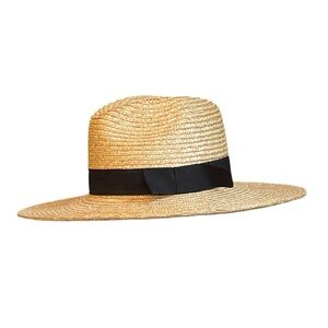 Mud Pie Women’s Tan Straw woven Hat with Black Band and bow One Size